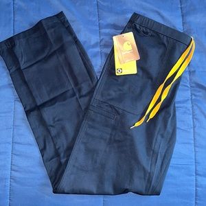 CARHARTT SCRUB BOTTOMS—DARK NAVY BLUE WITH ORANGE STRINGS— SIZE SMALL